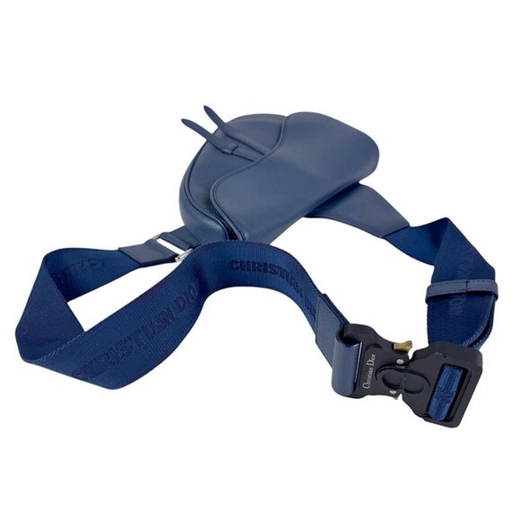 Auth Christian Dior Saddle Shoulder Bag Navy Blue Leather - z3667 - Picture 10 of 13